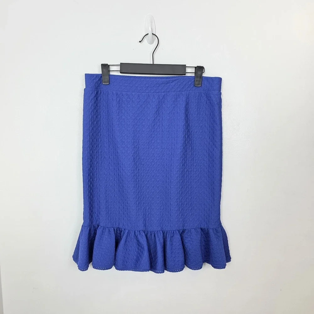 Anthropologie Postage Stamp Blue Textured‎ Flounce Flirty Mini Skirt Size Medium